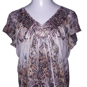 APT. 9 Womens Boho Printed Top XL Lightweight V-Neckline Flutter Sleeves